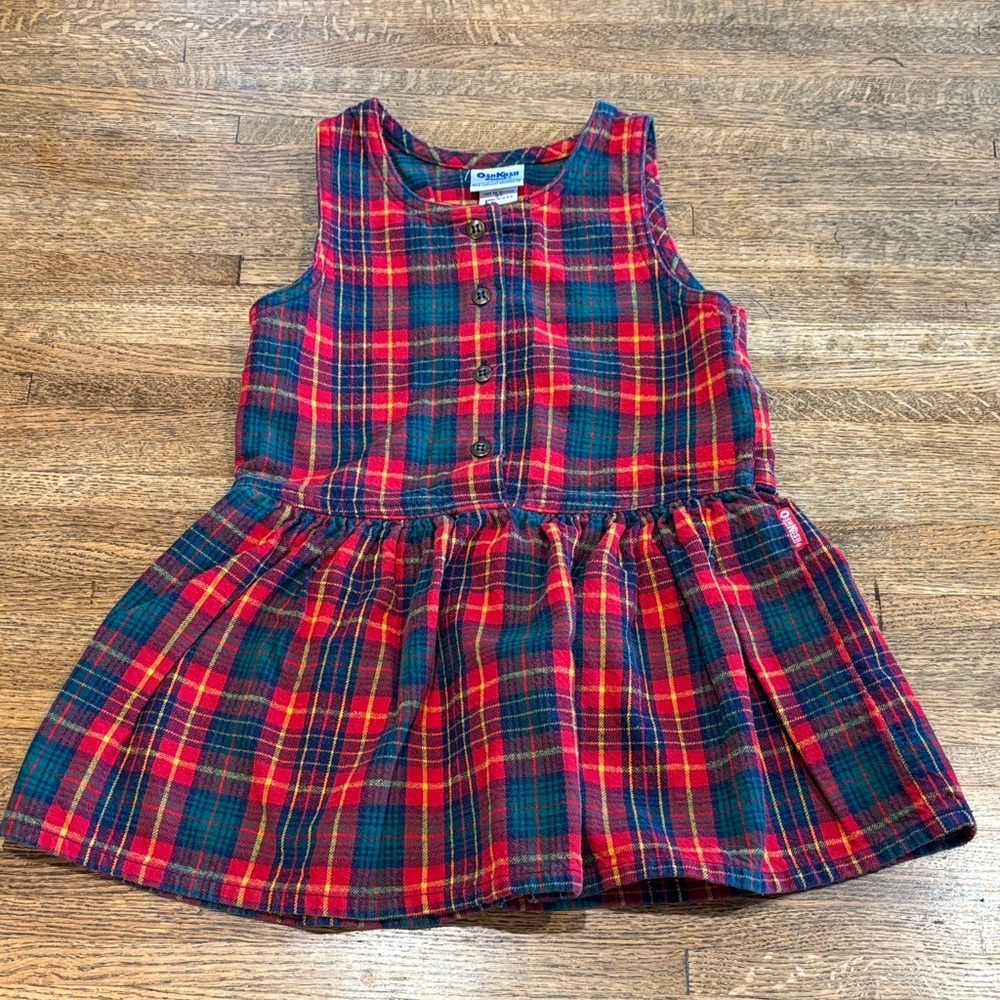 Vintage OshKosh B'gosh Flannel Red and Green Plaid Jumper Size 3T